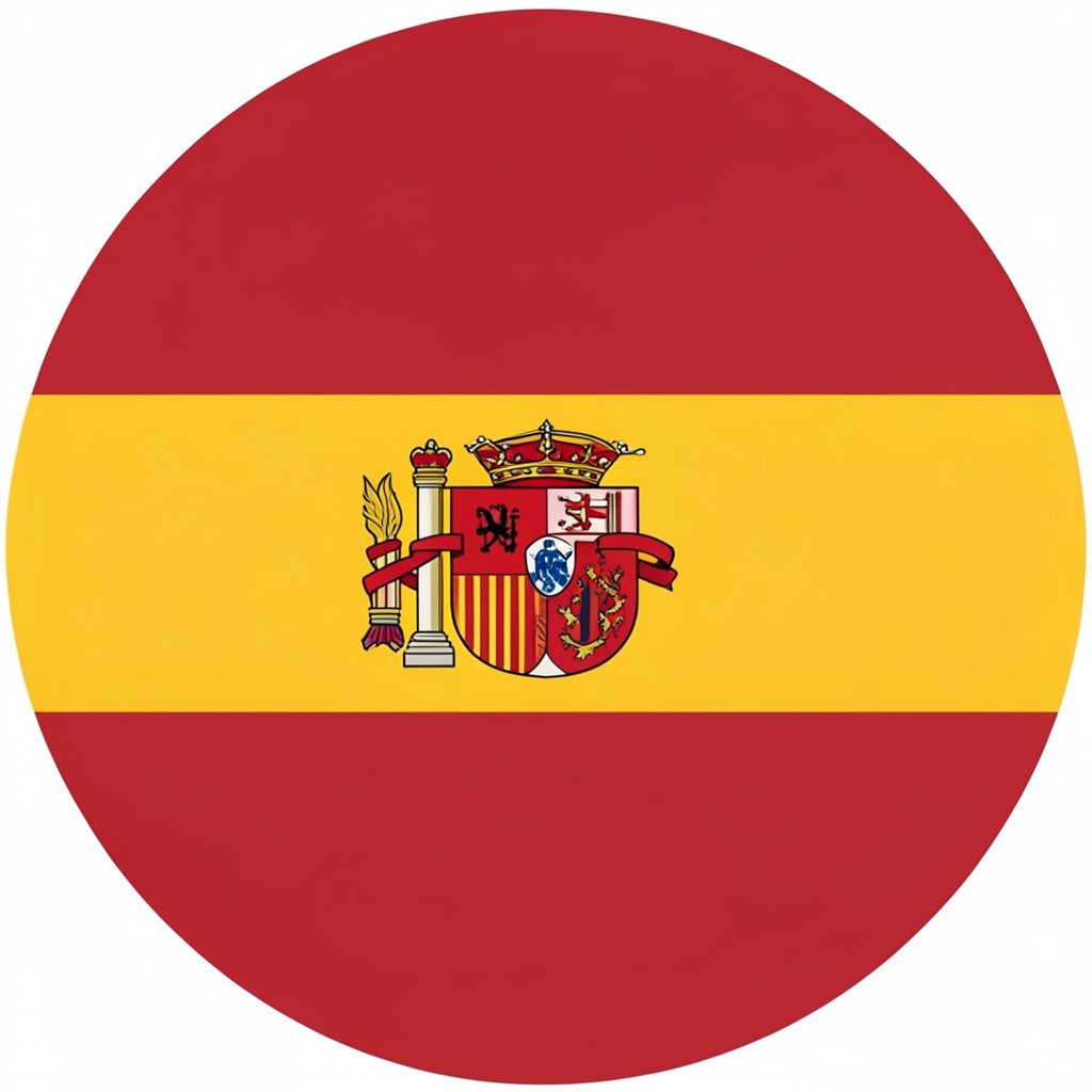 Circular icon of the Spain flag, flat design, 18px diameter