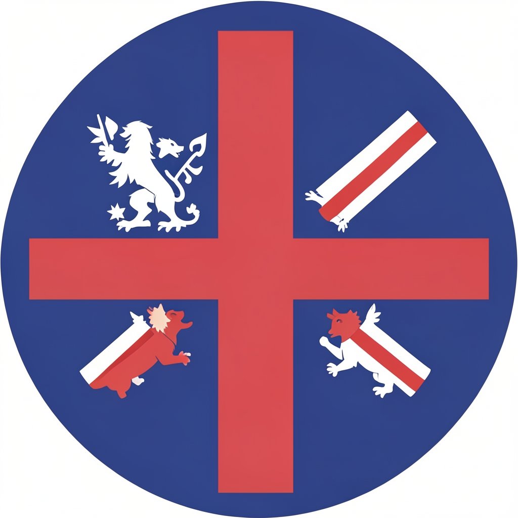 Circular icon of the United Kingdom flag, flat design, 18px diameter